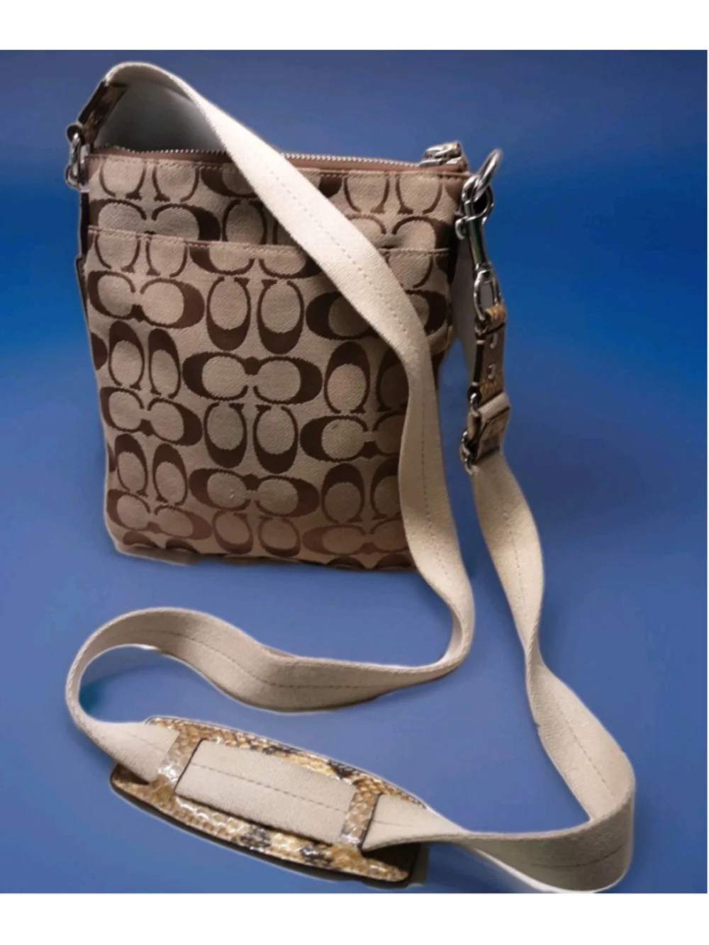 COACH-Sutton-Signature Crossbody-Python Trim-Gold Logo Khaki Jacquard #47875